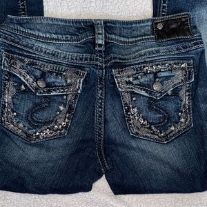 Silver Jeans Suki Womens 28x33 Skinny Dark Wash Bling Flap Pocket Stretch Denim